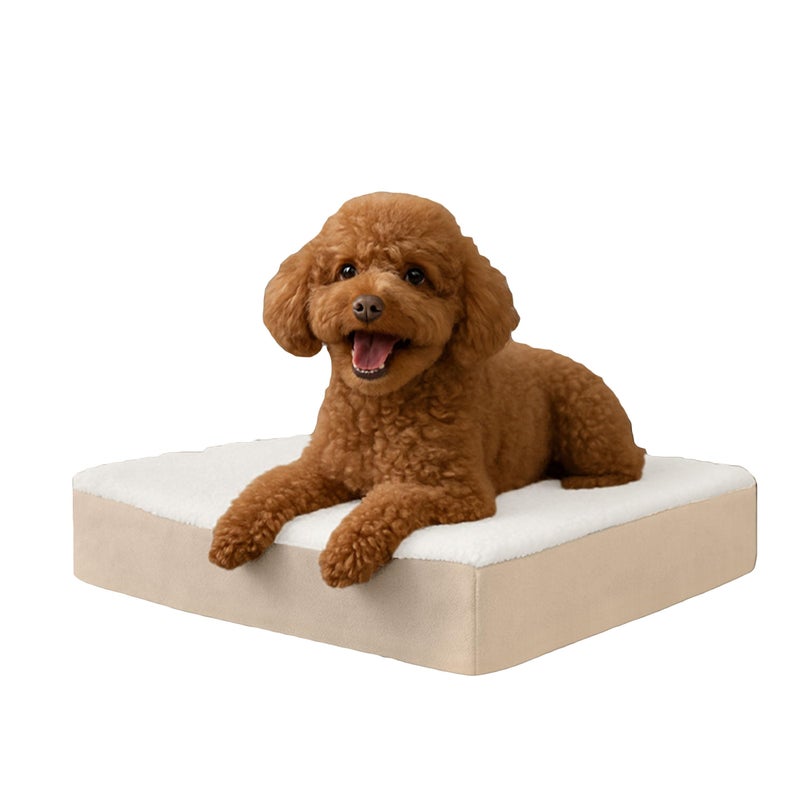PETMAKER Orthopedic Dog Bed - 2-Layer Memory Foam Pet Bed with Machine Washable Sherpa Cover - 20x15 Pet Bed for Small Dogs up to 20lbs (Tan) - Image 1